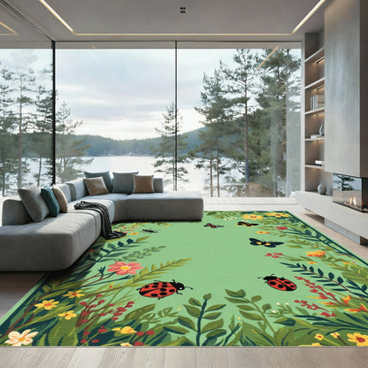 Whimsical Garden Ladybugs Butterflies Rug