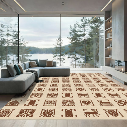 Brown Animal Floral Square Arrangement Rug