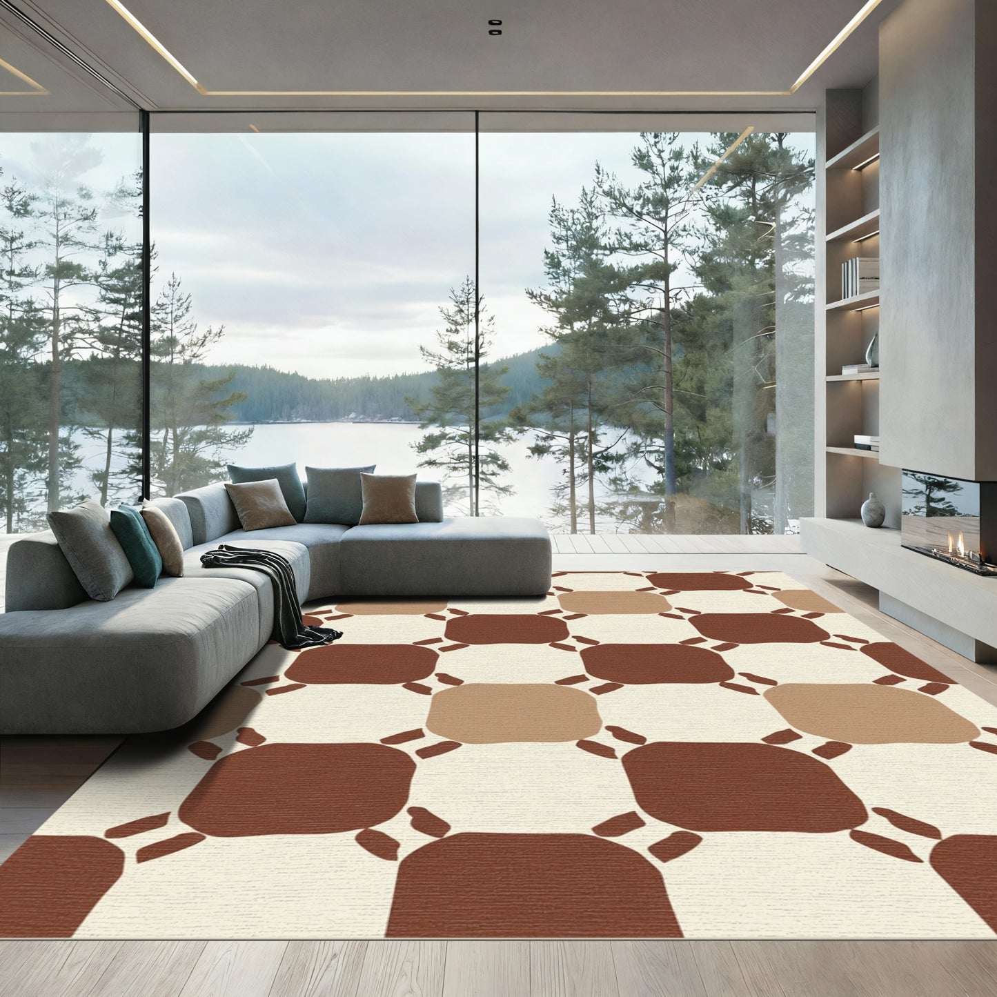 Earthy Tones Interlocking Squares Rug