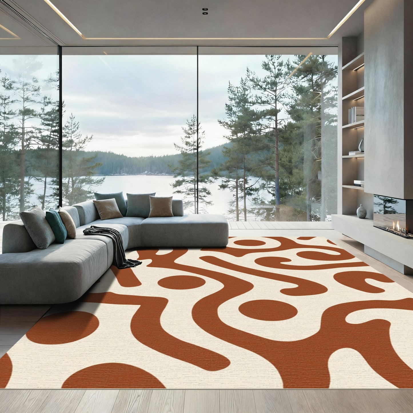Terracotta Abstract Organic Swirl Rug