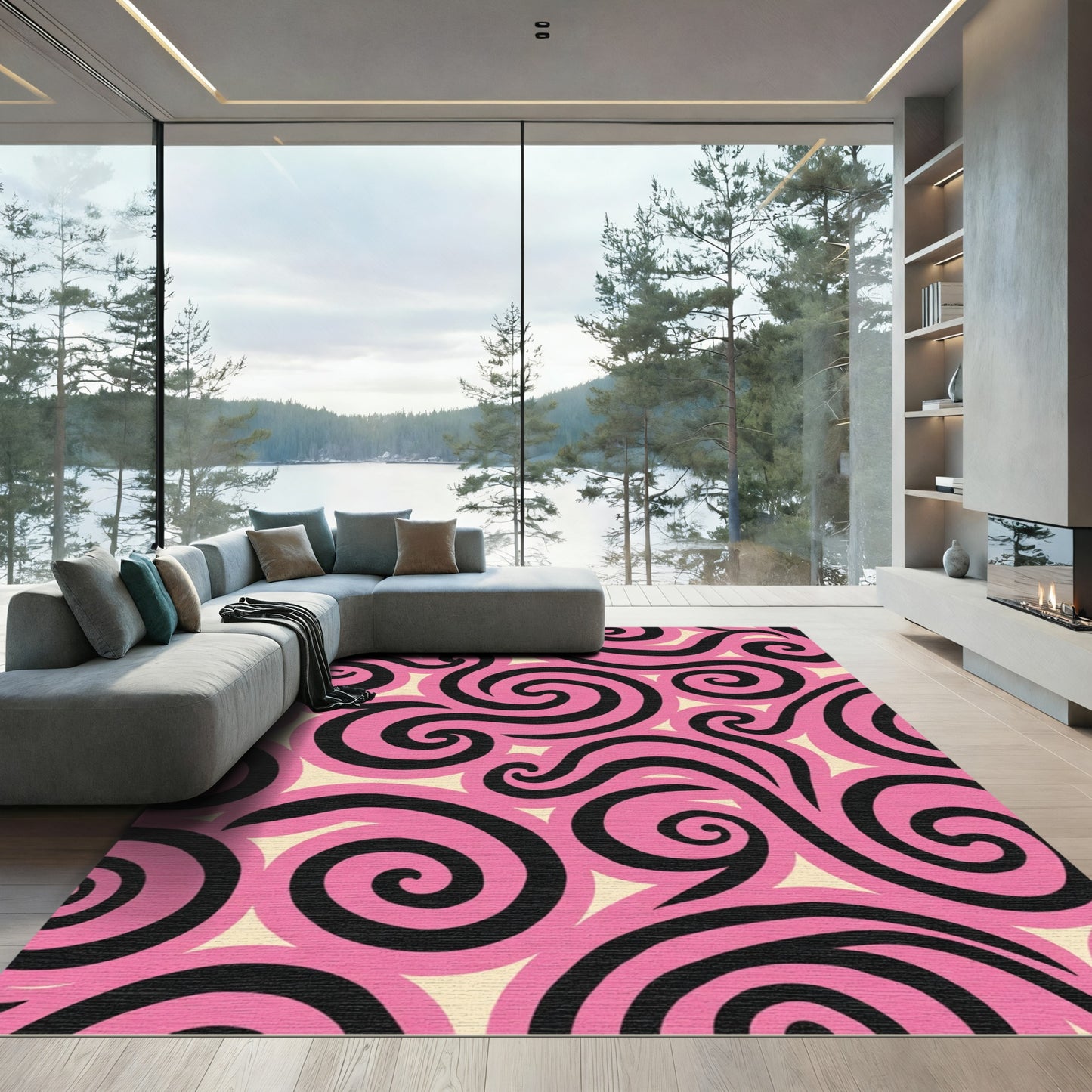 Bold Pink Swirl Abstract Rug