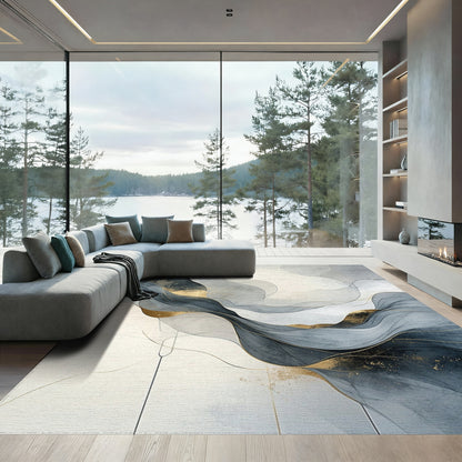 Navy Gold Fluid Waves Rug