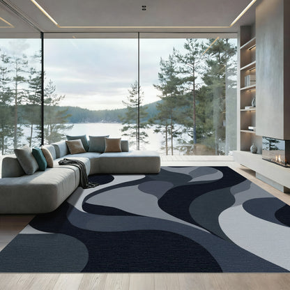 Monochrome Abstract Swirl Flow Rug