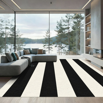 Bold Black Cream Striped Rug