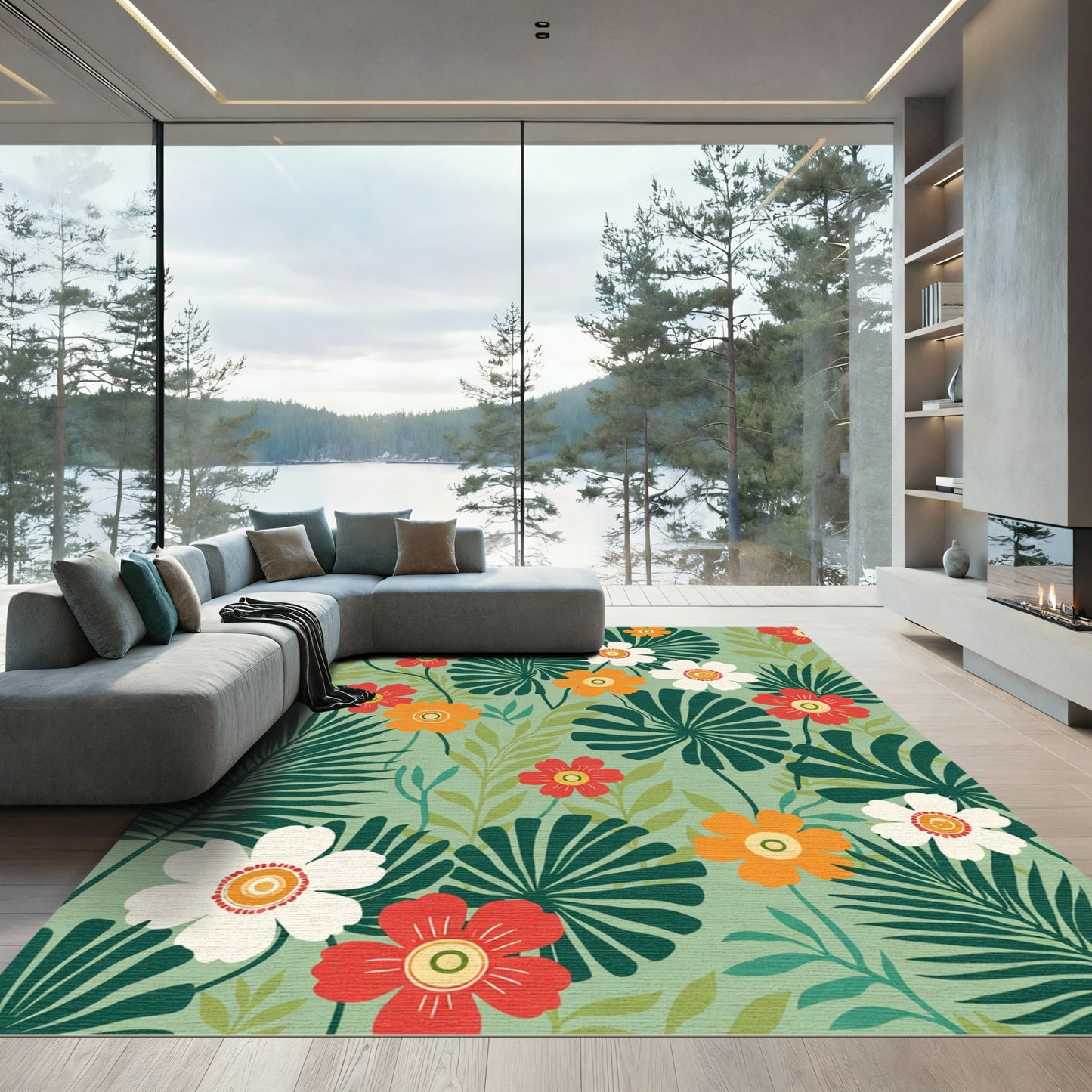 Vibrant Tropical Bloom Foliage Rug