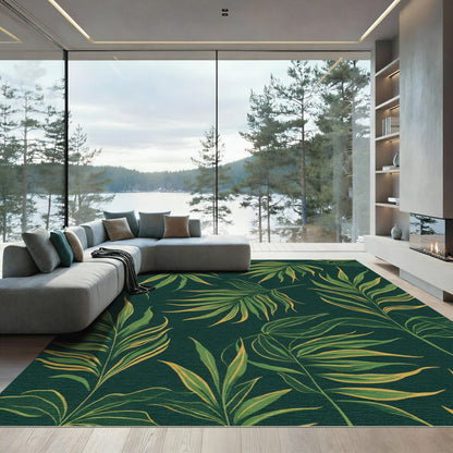 Deep Green Tropical Palm Frond Rug