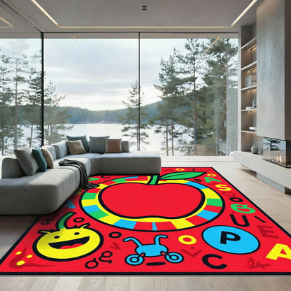 Bright Red Alphabet Apple Whimsy Rug