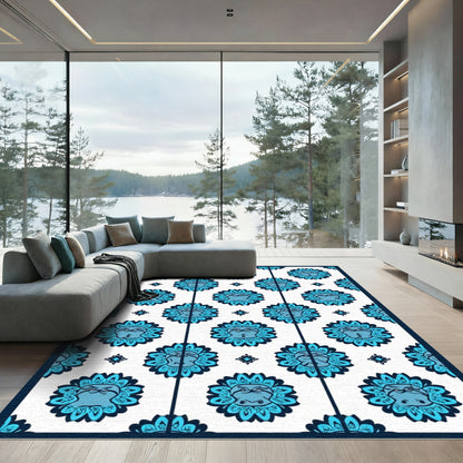 Azure Ornamental Face Repeat Design Rug