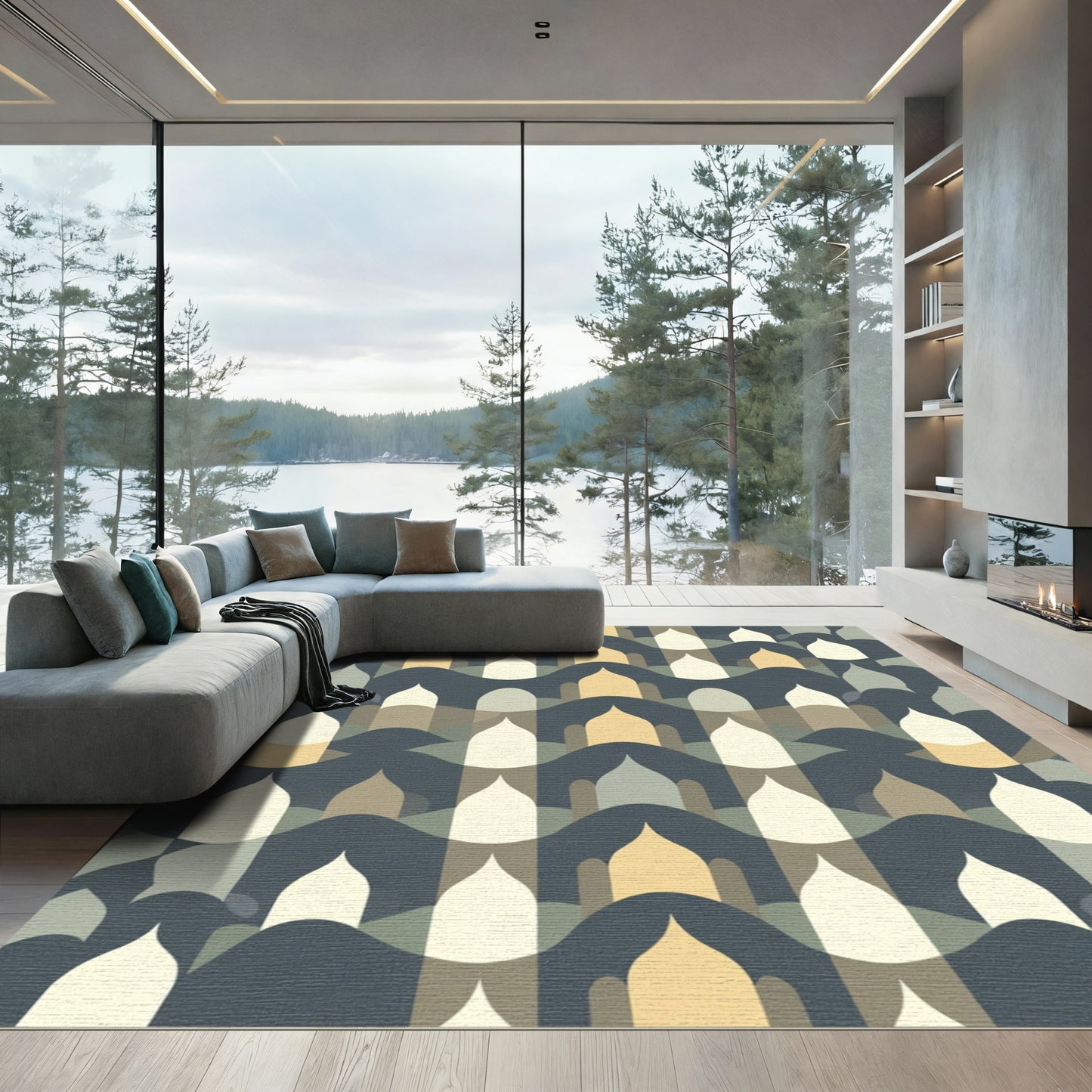 Abstract Golden Umber Wave Arch Rug