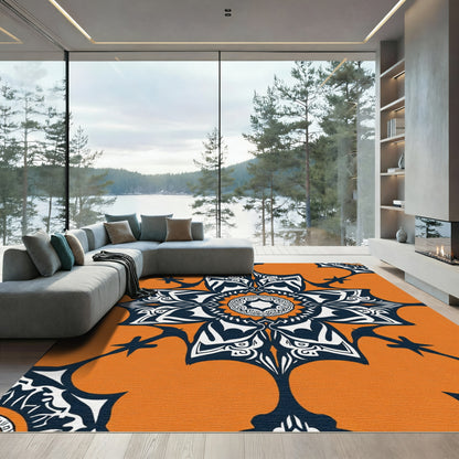 Bold Orange White Dark Medallion Rug