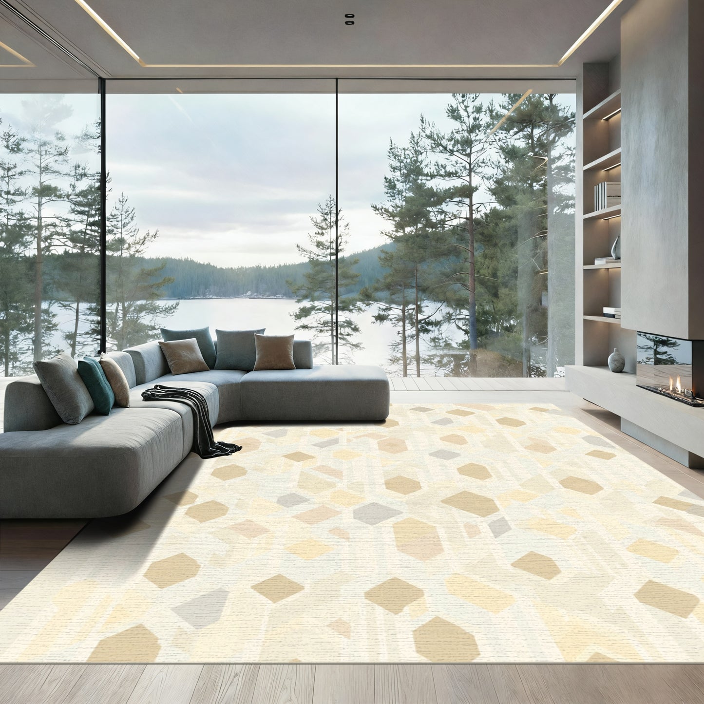 Neutral Geometric Honeycomb Arrangement Rug
