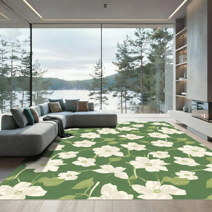 Cream White Floral Vine Garden Rug