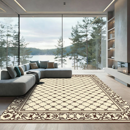 Cream Brown Lattice Border Rug