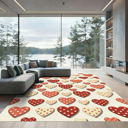 Crimson Cream Polka Dot Hearts Rug