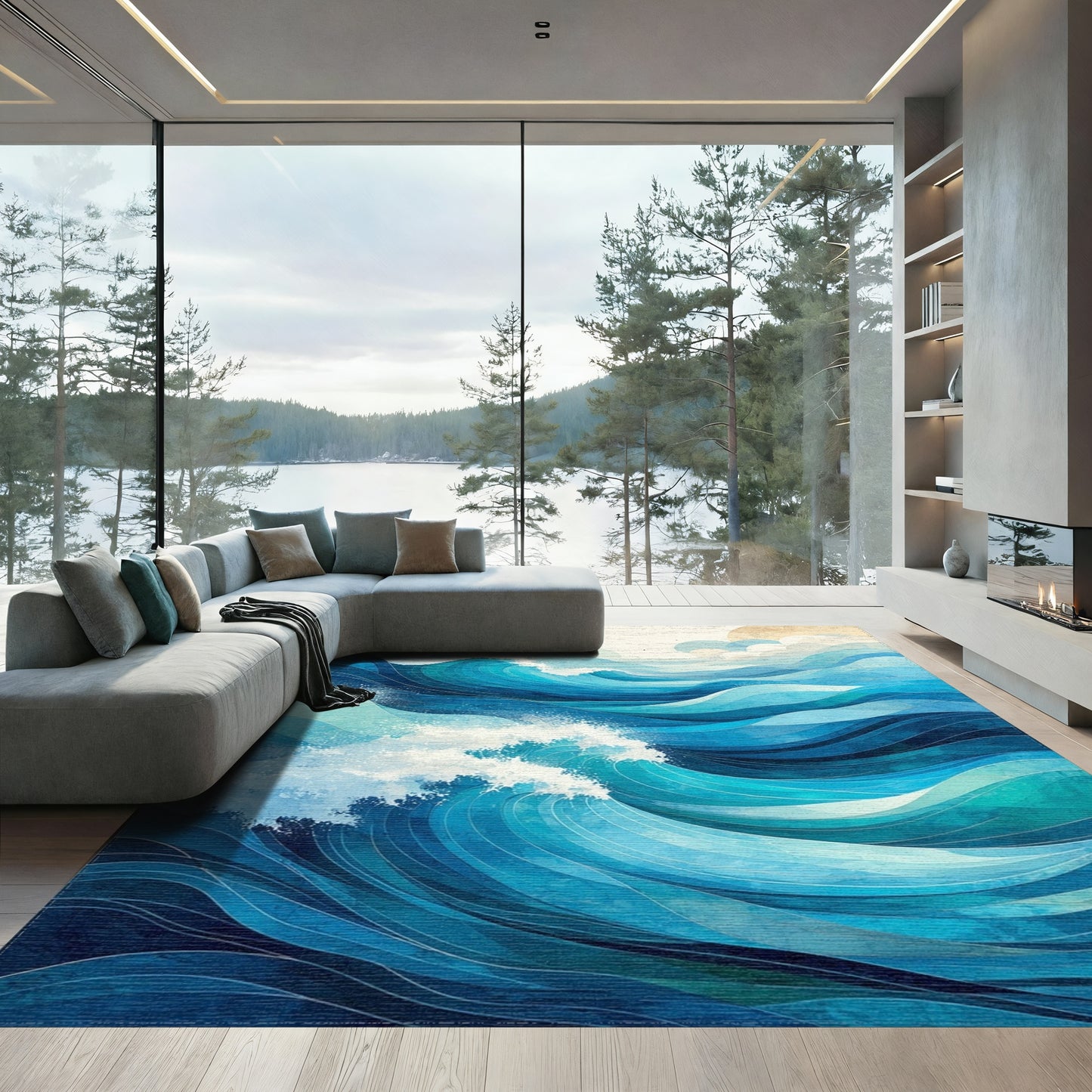 Fluid Blue Wave Layers Rug