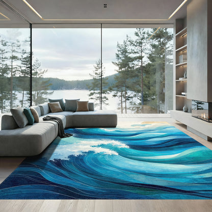Fluid Blue Wave Layers Rug