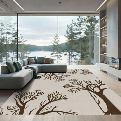 Brown Tree Branches Line Art Rug