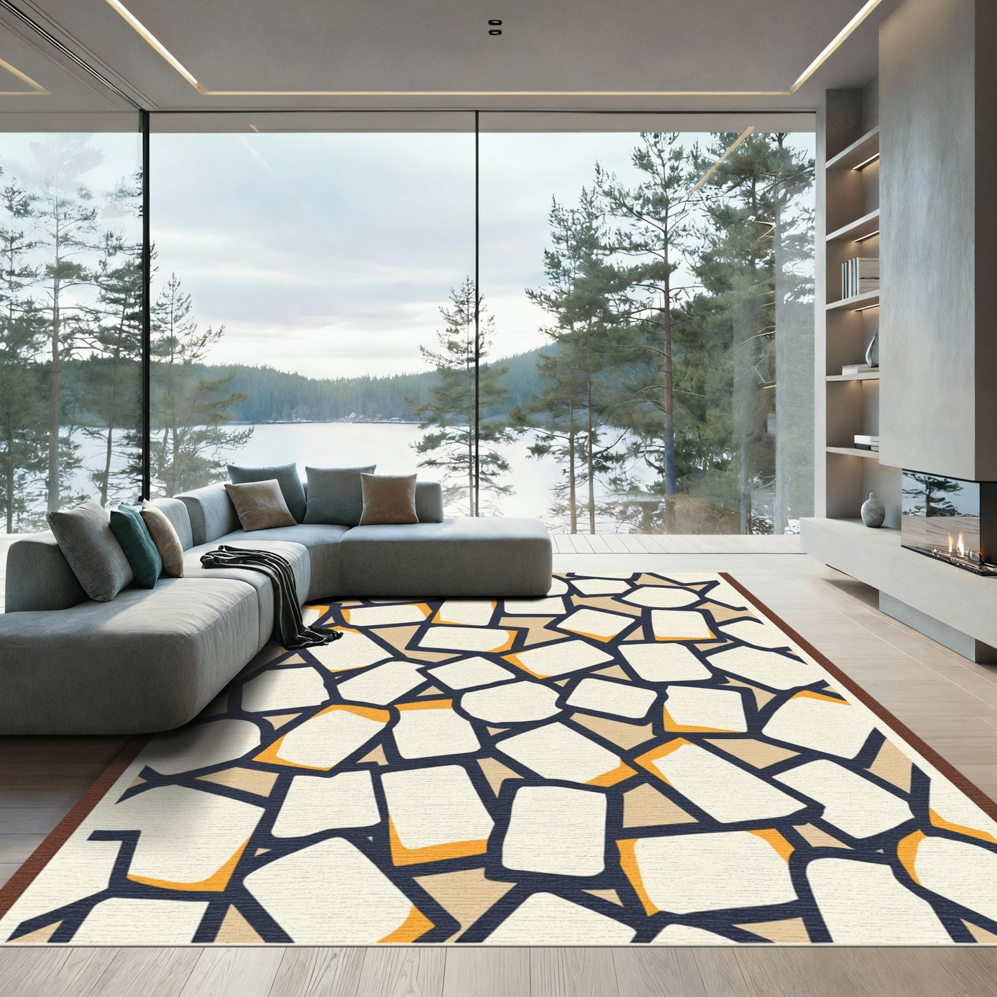 Cream and Ochre Scattered Irregular Shapes Rug
