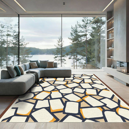 Cream and Ochre Scattered Irregular Shapes Rug