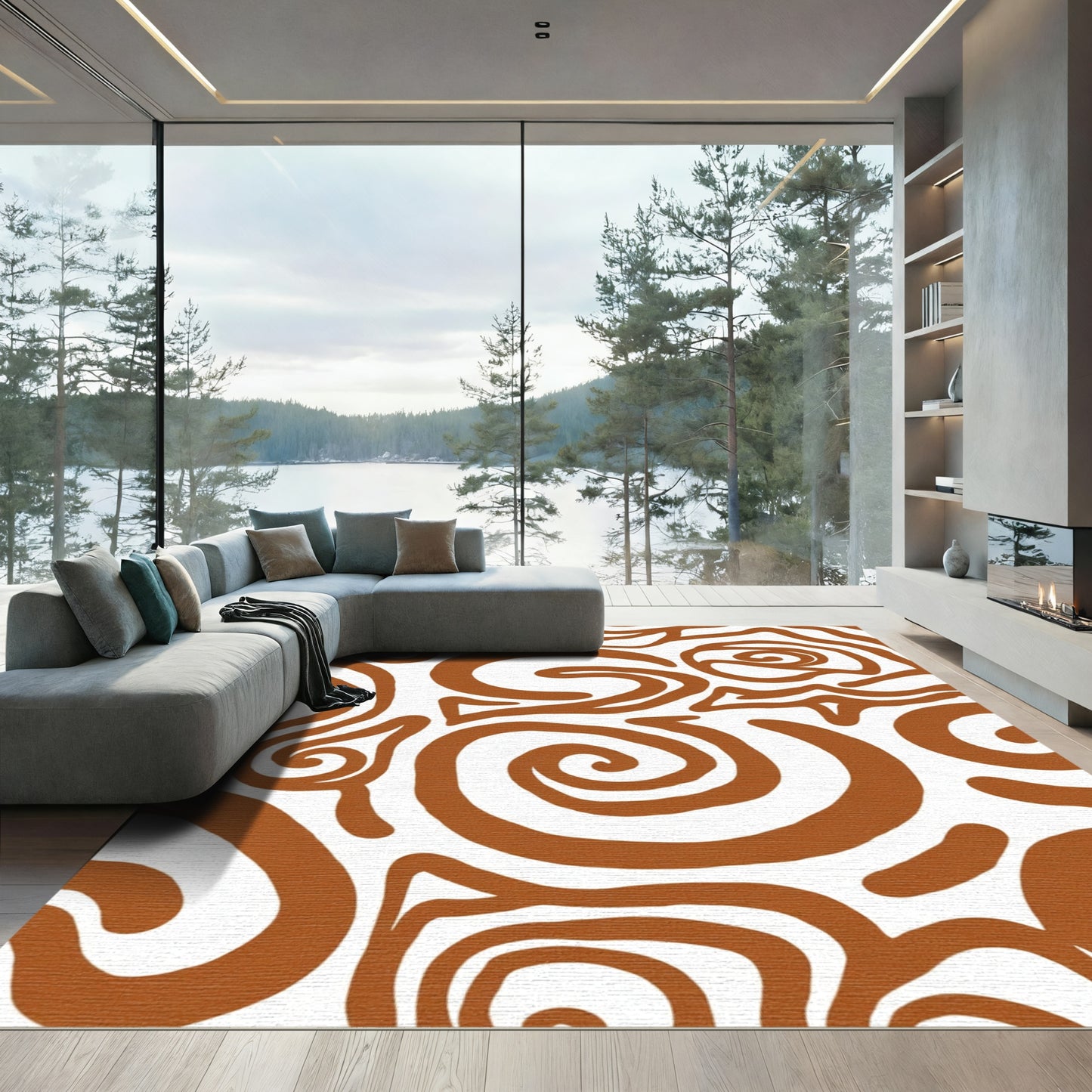 Earth Tone Swirl Abstract Flowing Rug
