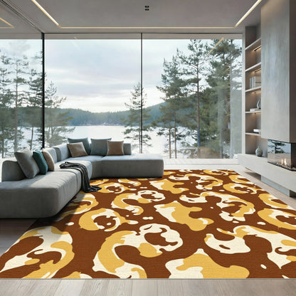 Brown and Gold Abstract Swirl Rug