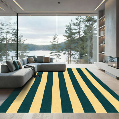 Deep Teal Gold Vertical Stripes Rug