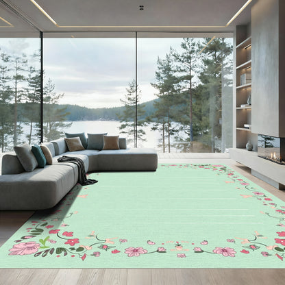 Soft Pink Floral Bordered Mint Rug