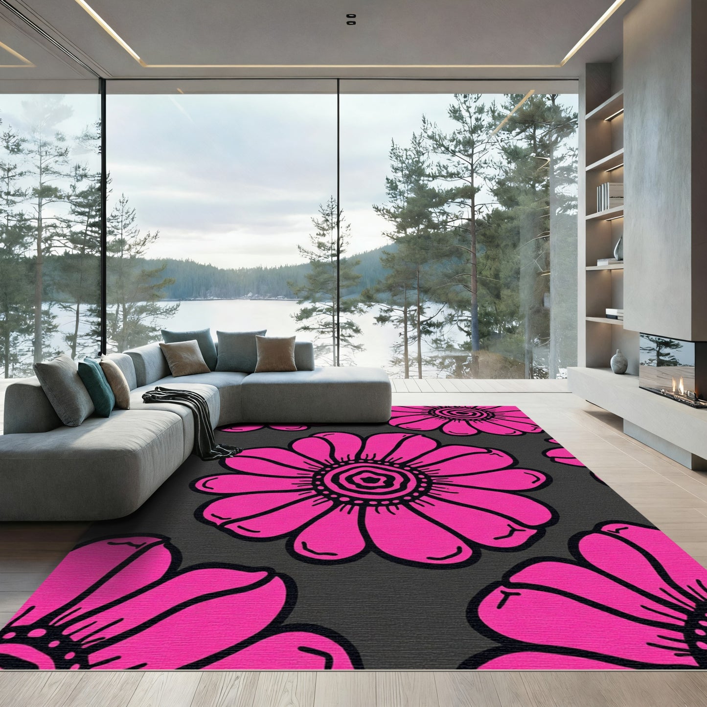 Bold Pink Flower Garden Rug