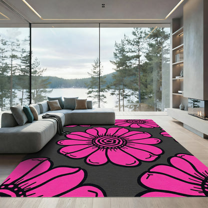 Bold Pink Flower Garden Rug