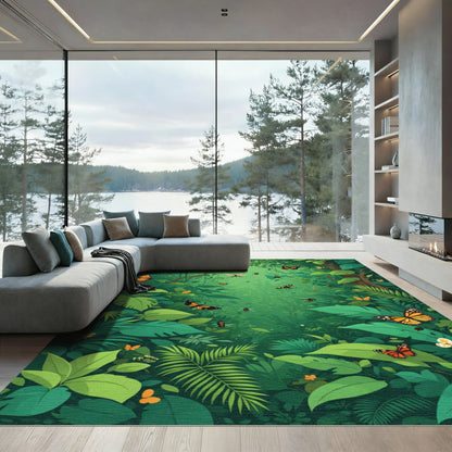 Lush Green Jungle Butterfly Bloom Rug