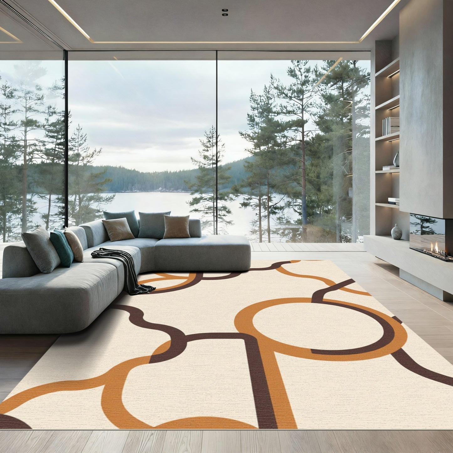 Caramel Woven Interlocking Organic Lines Rug