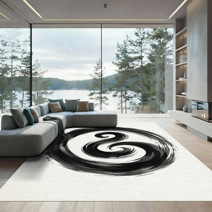 Modern Black Ink Swirl Rug