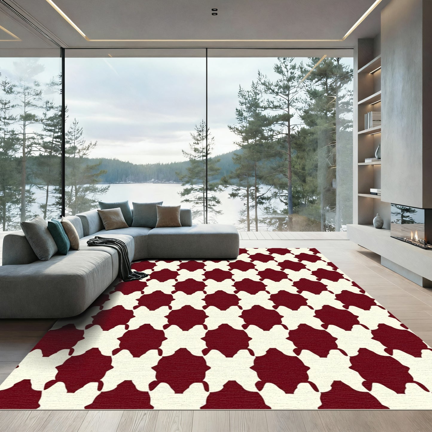 Deep Red Ivory Quatrefoil Repeat Rug