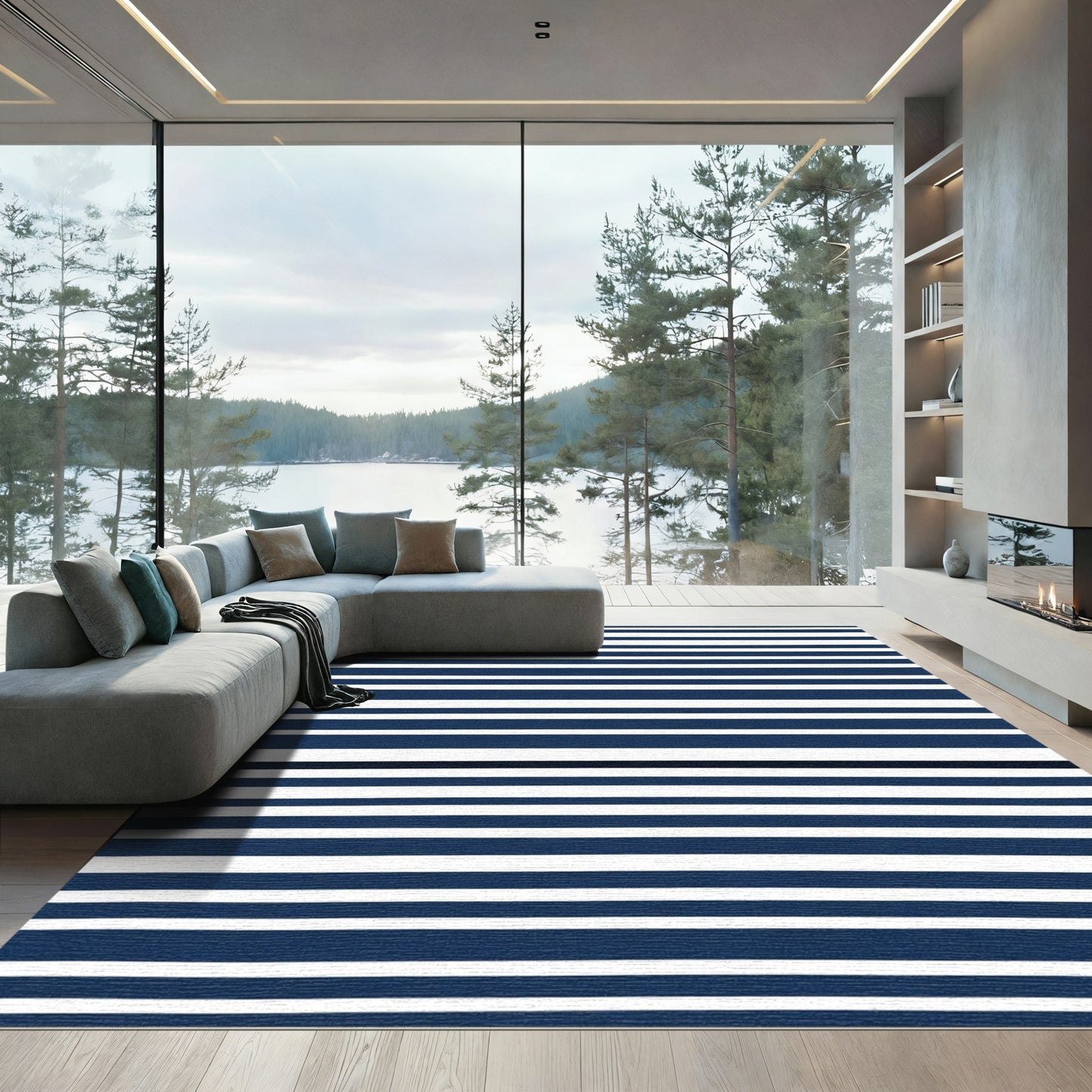 Classic Navy White Pinstripe Rug