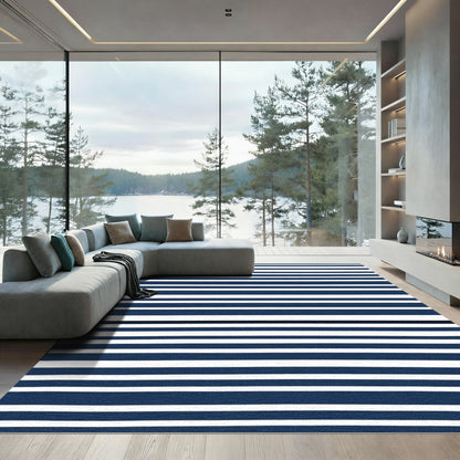 Classic Navy White Pinstripe Rug