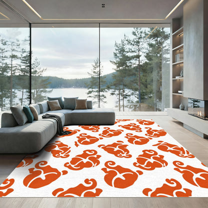 Vivid Orange Floral Swirl Repeating Rug