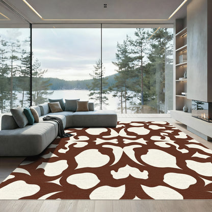 Brown and Cream Abstract Organic Forms Rug