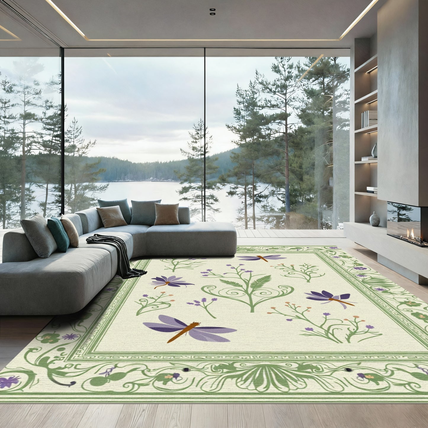 Purple Dragonfly Garden Border Rug