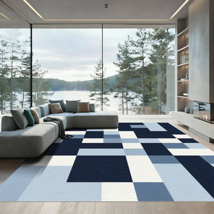 Modern Geometric Navy Blue Blocks Rug