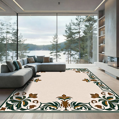 Ornate Emerald Gold Floral Border Rug
