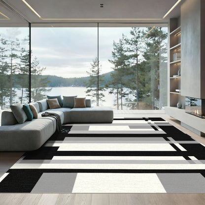 Monochrome Geometric Block Stripe Rug