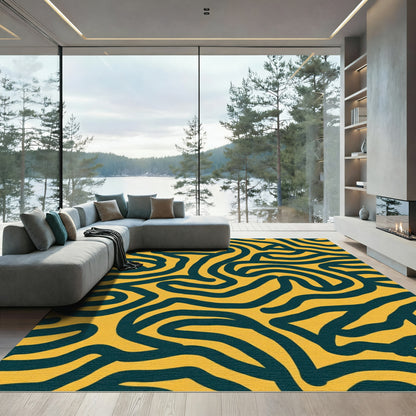 Bold Yellow Abstract Line Flow Rug