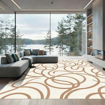Minimalist Brown Swirl Line Rug