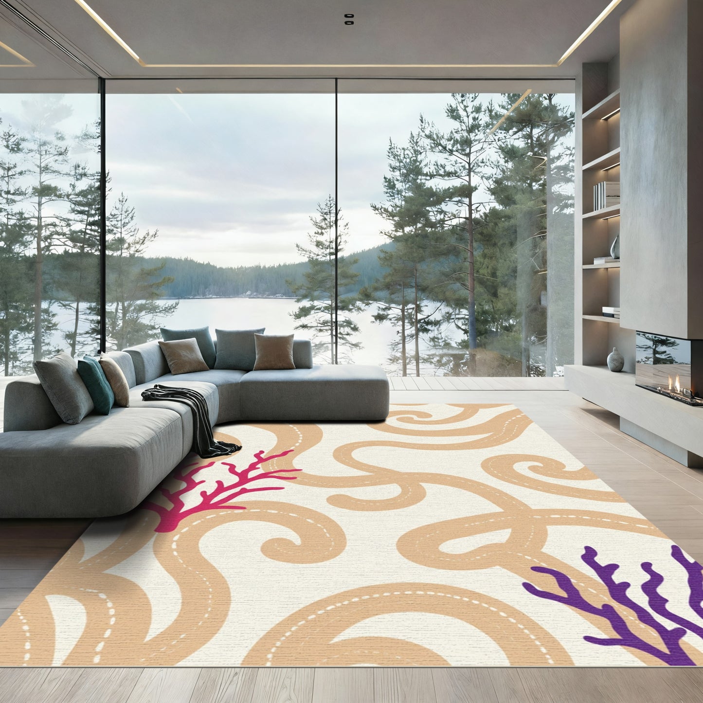 Coral Whirls Abstract Ocean Rug