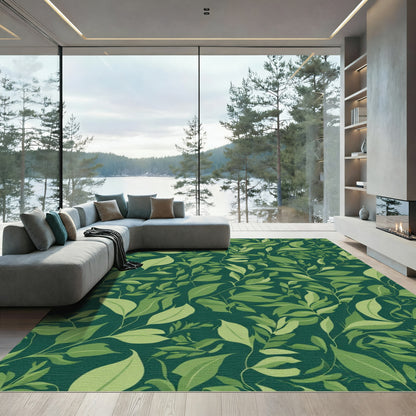 Deep Green Verdant Leafy Vines Rug