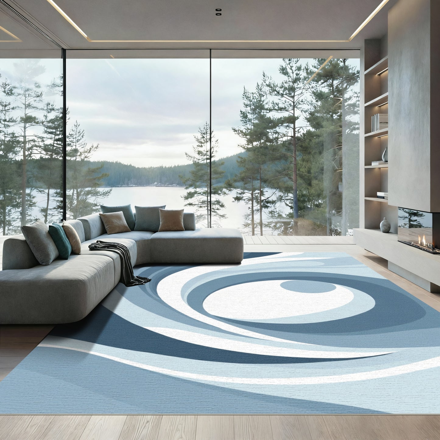 Cool Blue Swirling Waves Rug