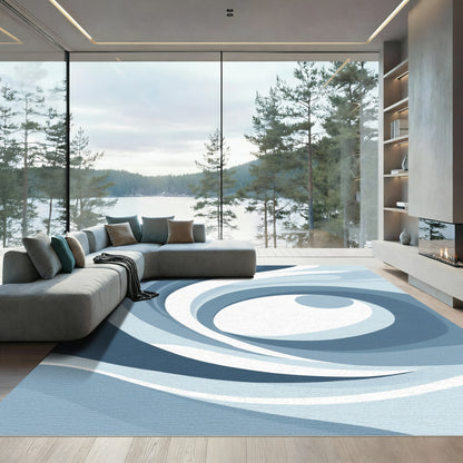 Cool Blue Swirling Waves Rug