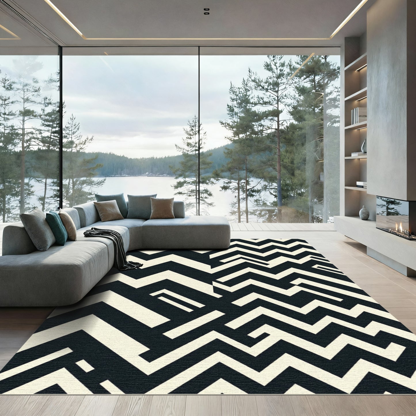 Monochromatic Geometric Zigzag Abstract Rug