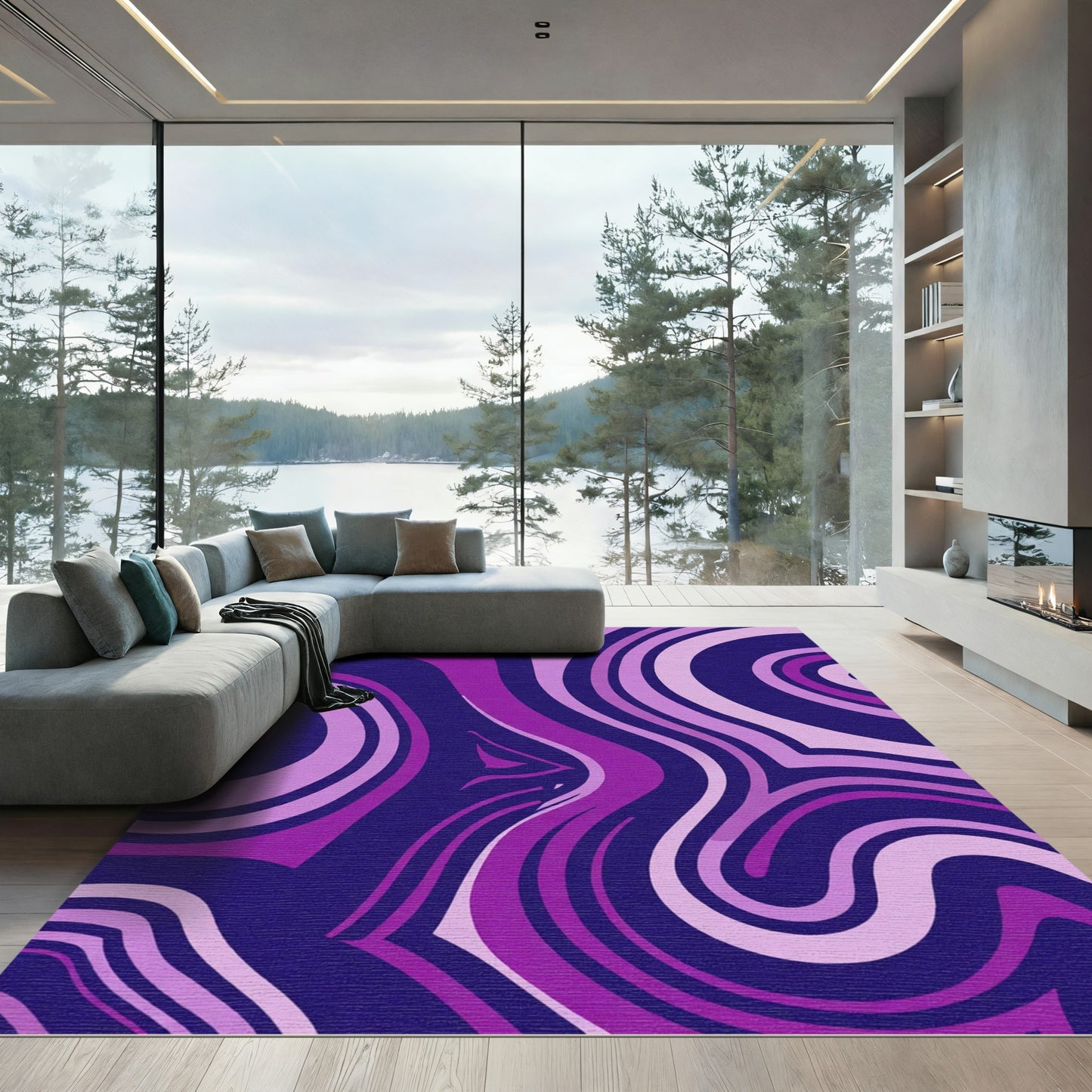 Vibrant Purple Swirl Marble Rug