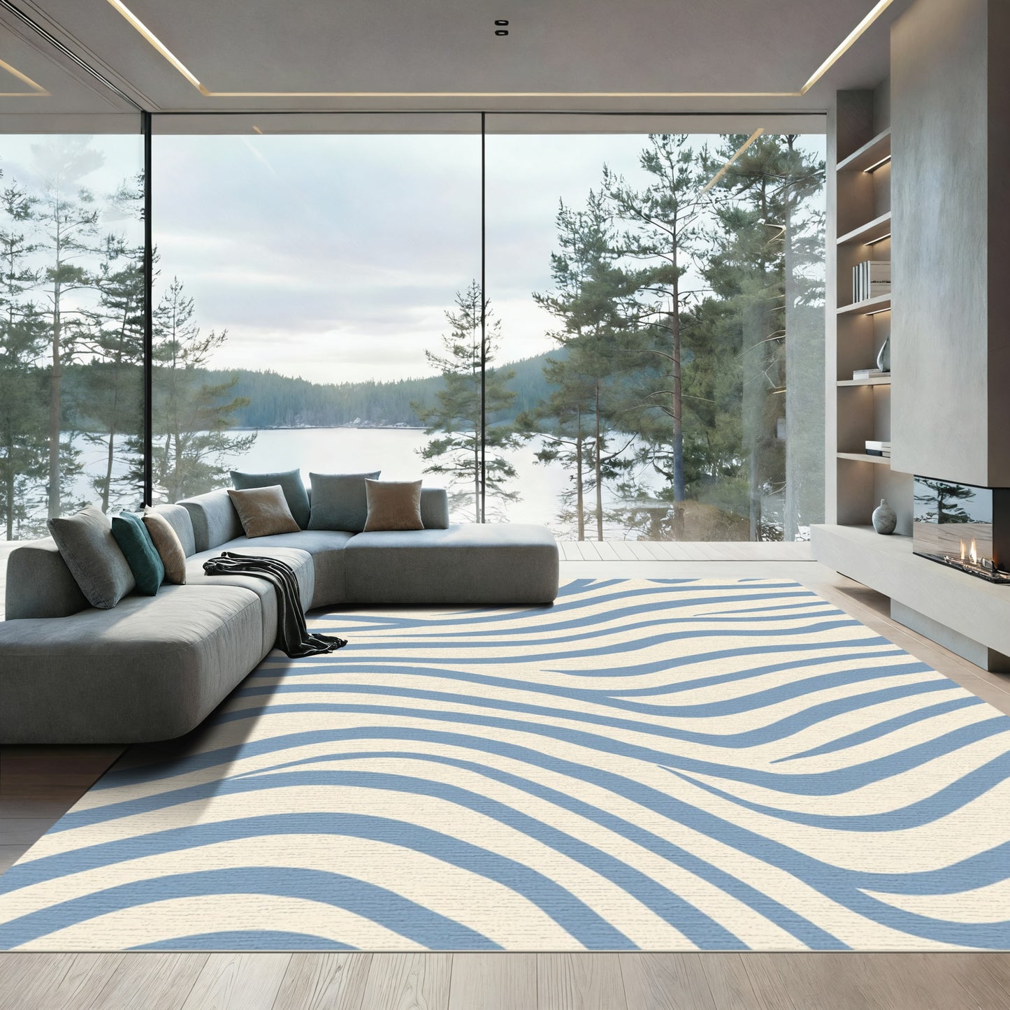Soft Blue Zebra Stripes Rug
